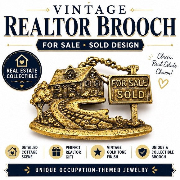The Unbranded Brand Jewelry - Vint Realtor SOLD Pin Brooch House For Sale Gold Tone Real Estate